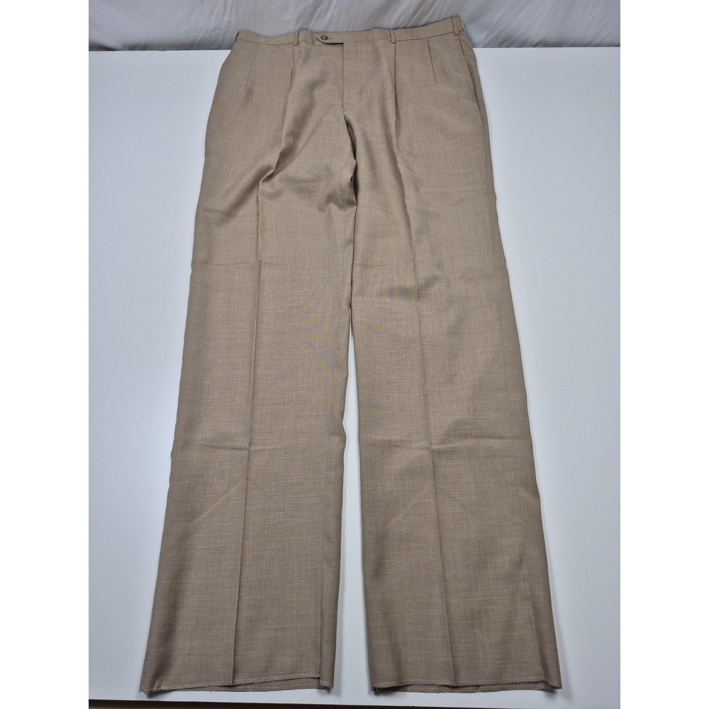VTG Majer Dress Pants Mens 42x36 Beige Wool Linen Pleated Straight Regular NWT